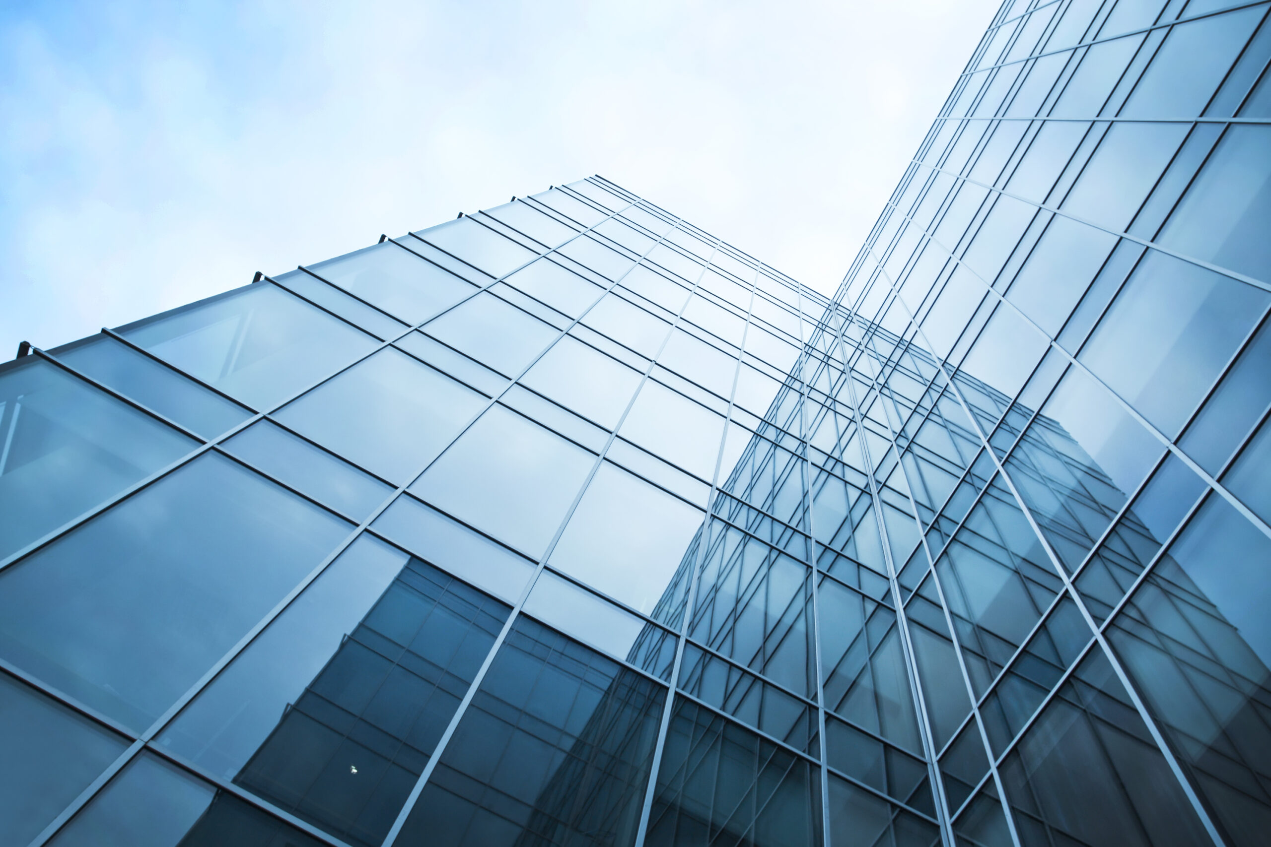 transparent glass wall of office building